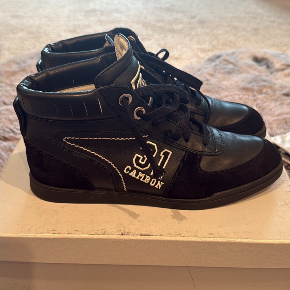 AUTHENTIC CHANEL High-Top Sneakers with White Stitching